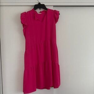 Fuchsia Ruffle Sleeve Tiered Dress